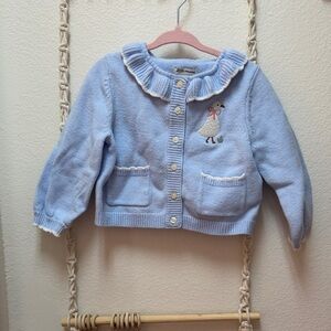 Amazon by Sofia Grainge Light Blue Ruffle Collar Cardigan with Duck Embroidery